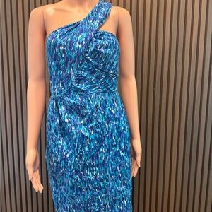 Trina Turk Blue One Shoulder Dress